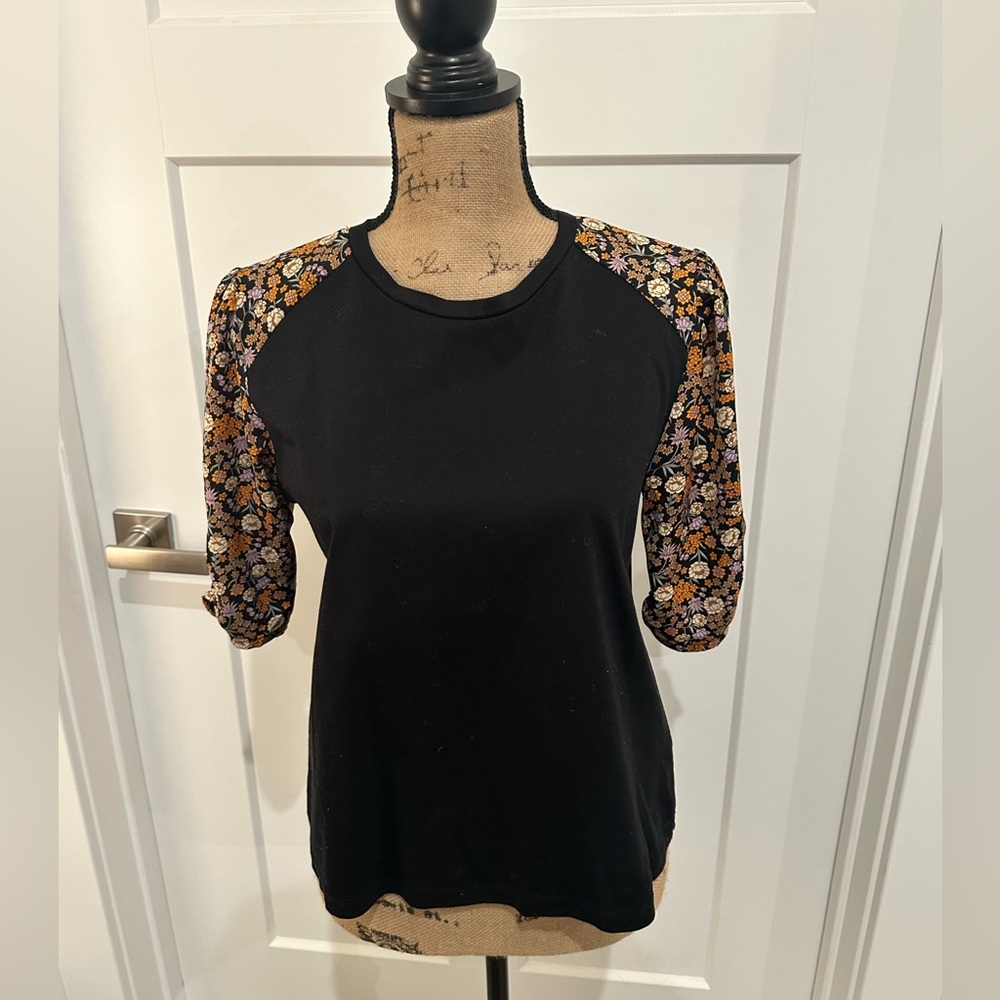 Scotch and Soda Floral Sleeve Black Top.